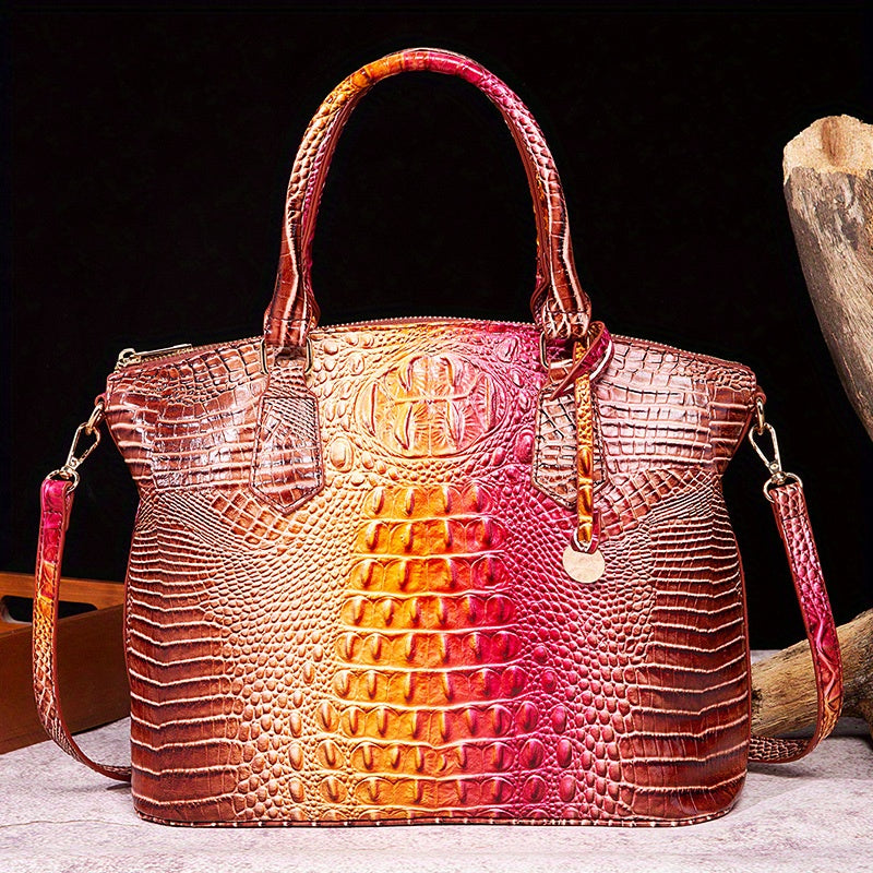 Ombre Croc Embossed Crossbody Bag Classic Style Leather Satchel