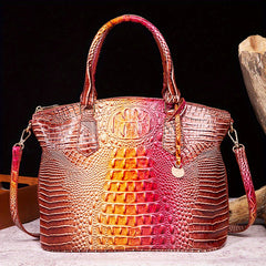 Ombre Croc Embossed Crossbody Bag Classic Style Leather Satchel