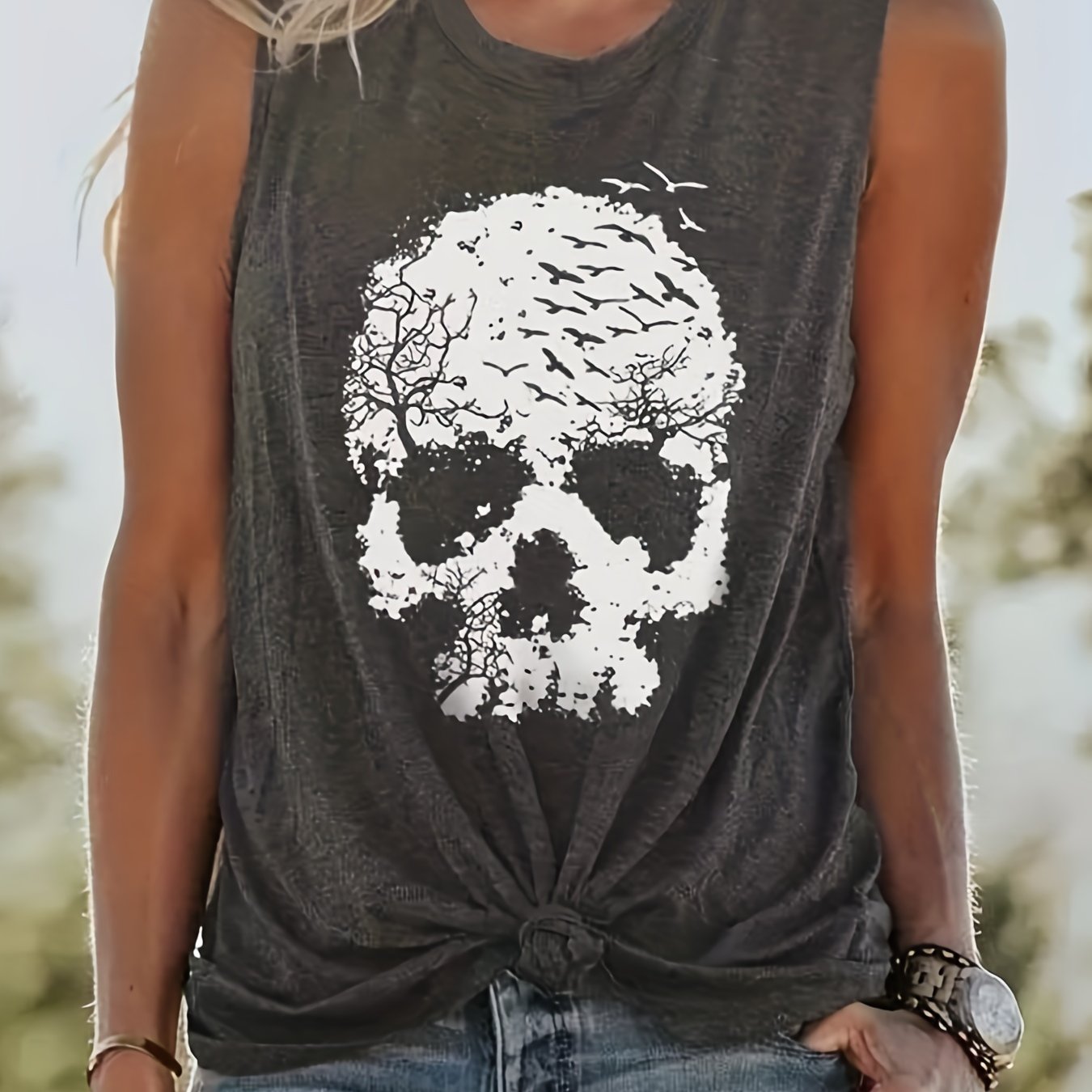 Skull Print Tank Top Sleeveless Casual Top For Summer