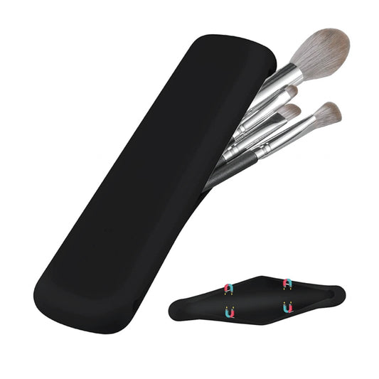Silicone Makeup Brush Holder with Magnetic Snaps - Travel Case Bag