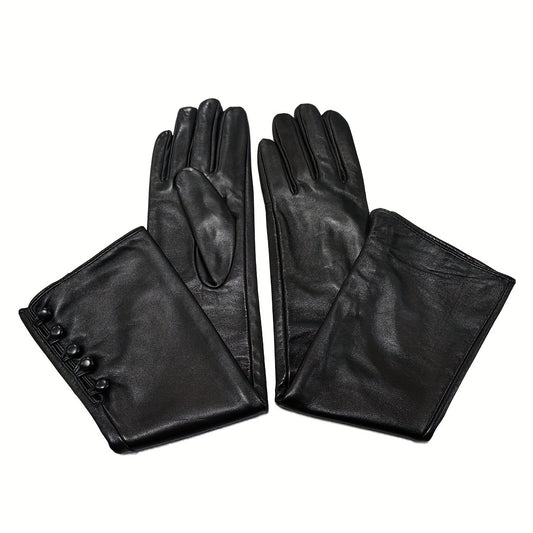 Leather Long Gloves Wool Warm Outdoor Coldproof Leather Gloves