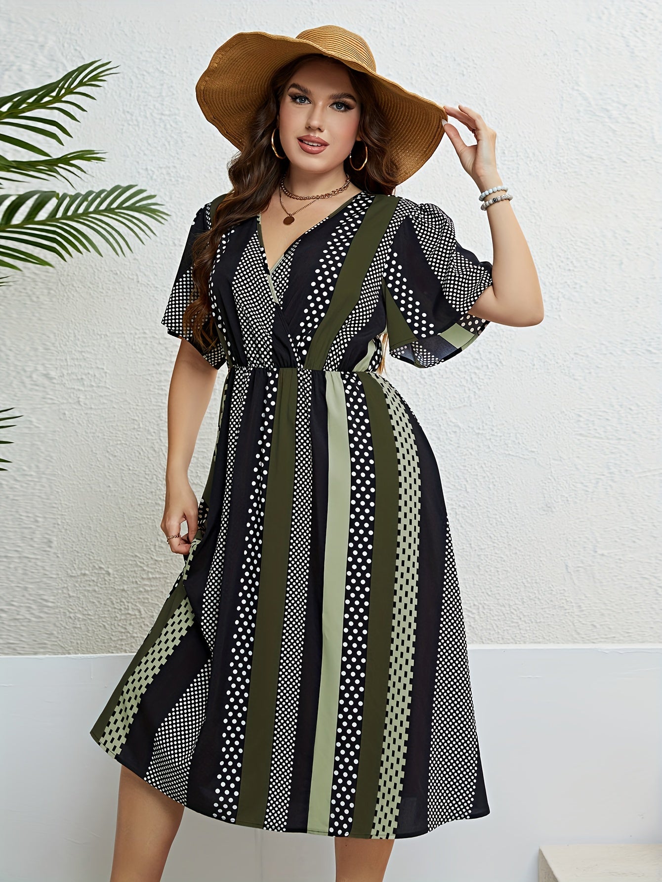  Colorblock & Geometric Print Butterfly Sleeve Maxi Dress