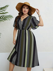  Colorblock & Geometric Print Butterfly Sleeve Maxi Dress