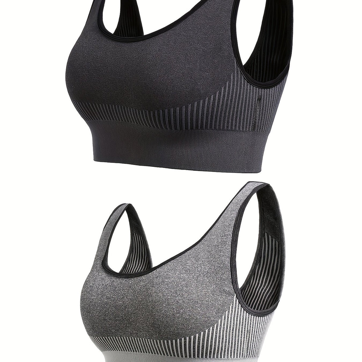 2 Pack Plus Size Striped Print Sporty Bra Set Women's Plus Stretchy