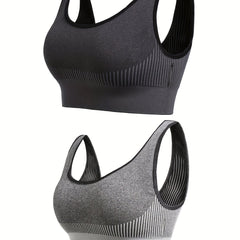 2 Pack Plus Size Striped Print Sporty Bra Set Women's Plus Stretchy