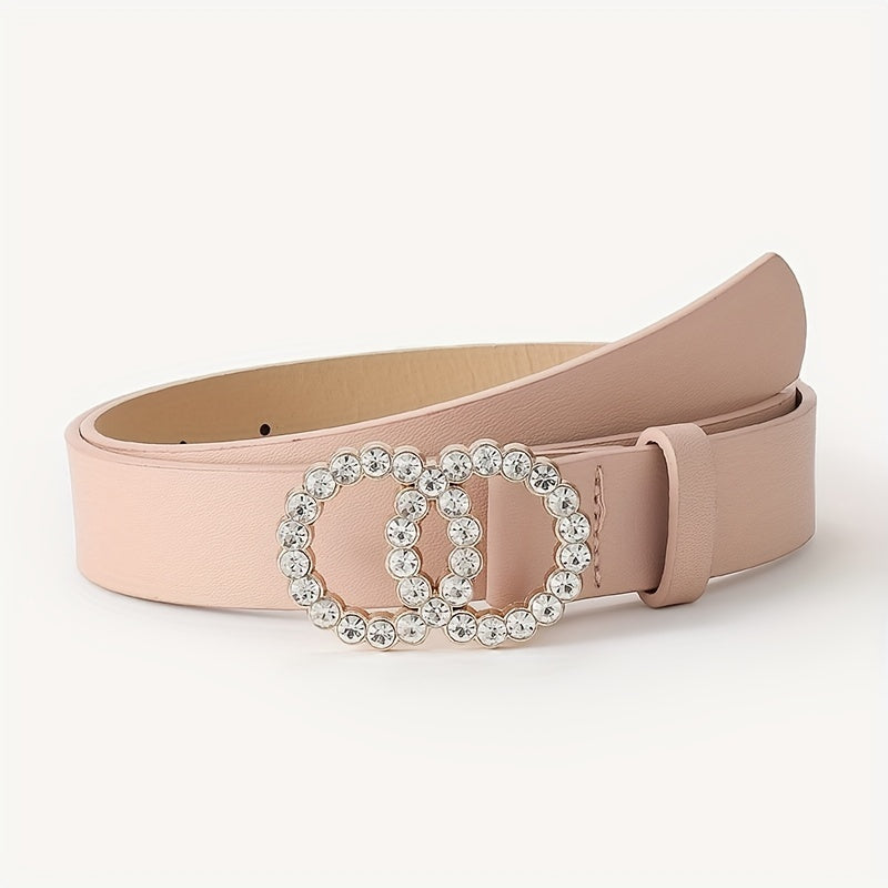 Girls Round Rhinestone Buckle Belt for Pants Jeans