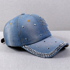 Rhinestone Snowflake Denim Baseball Cap Distressed Dad Hats Sun Hats