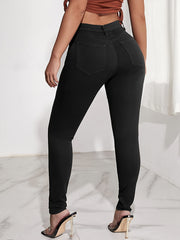  Solid Button Fly Skinny Jeans