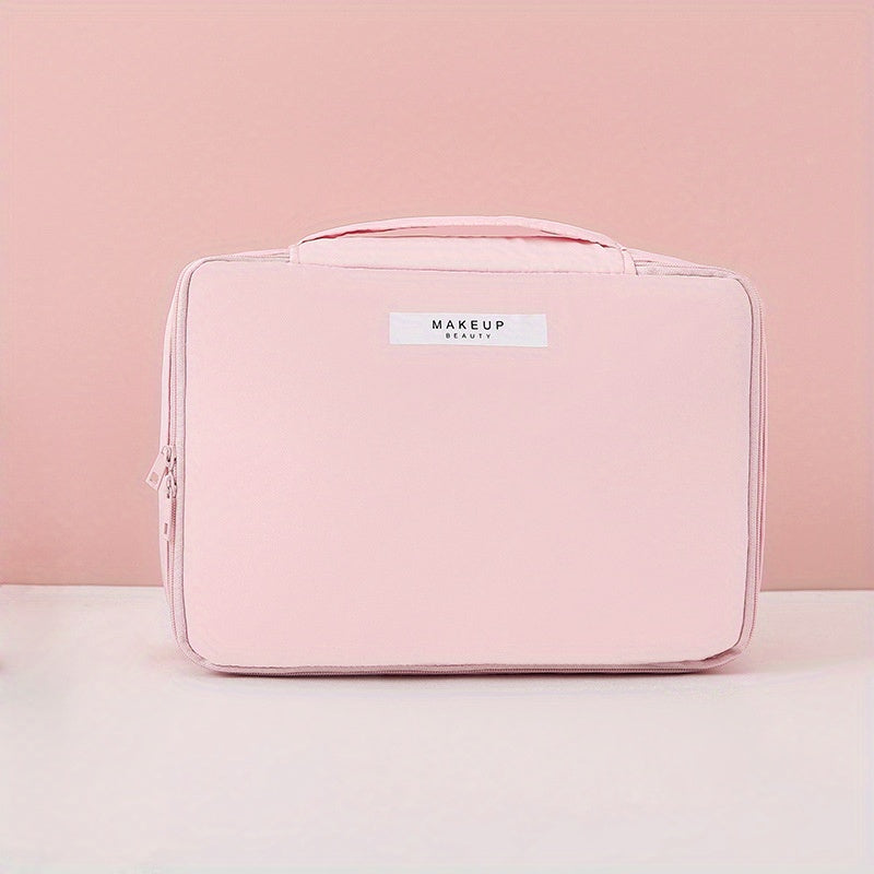 Large Capacity Travel Makeup Bag with Handle & Brush Holder
