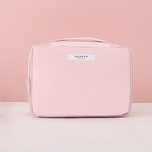 Large Capacity Travel Makeup Bag with Handle & Brush Holder