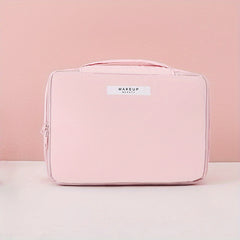 Large Capacity Travel Makeup Bag with Handle & Brush Holder