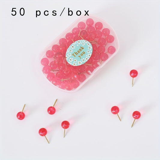 50pcs Round Push Pin Transparent Colorful for Cork Board Photo Wall