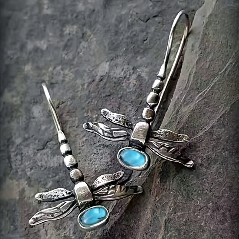 Vintage Dragonfly Moonstone Earrings