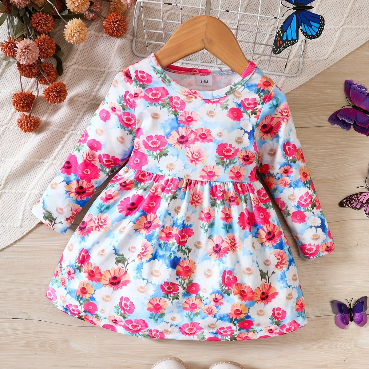 Baby Girls Flower Print Long Sleeve Dress