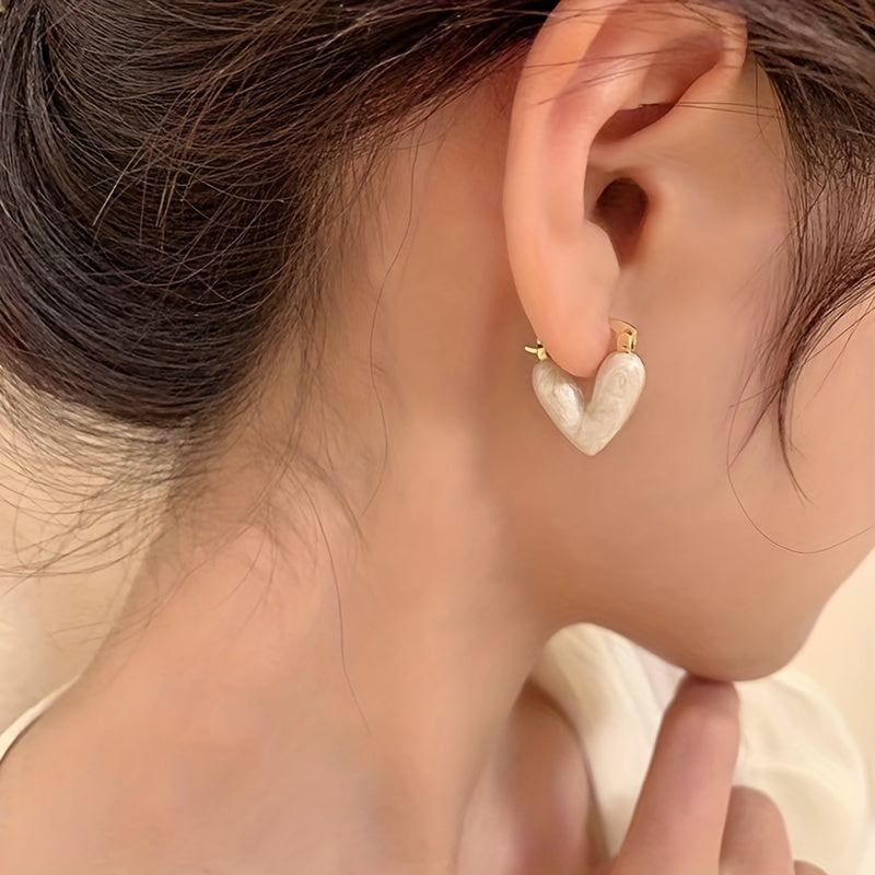 Heart Shape Gem Hoop Earrings 14K Plated Alloy Jewelry Gift