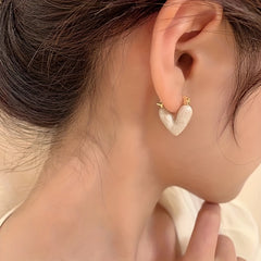 Heart Shape Gem Hoop Earrings 14K Plated Alloy Jewelry Gift