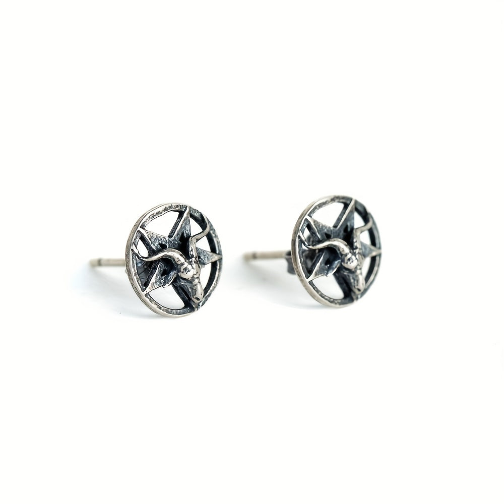 Vintage Gothic Satan Sheep Head Star Stud Earrings