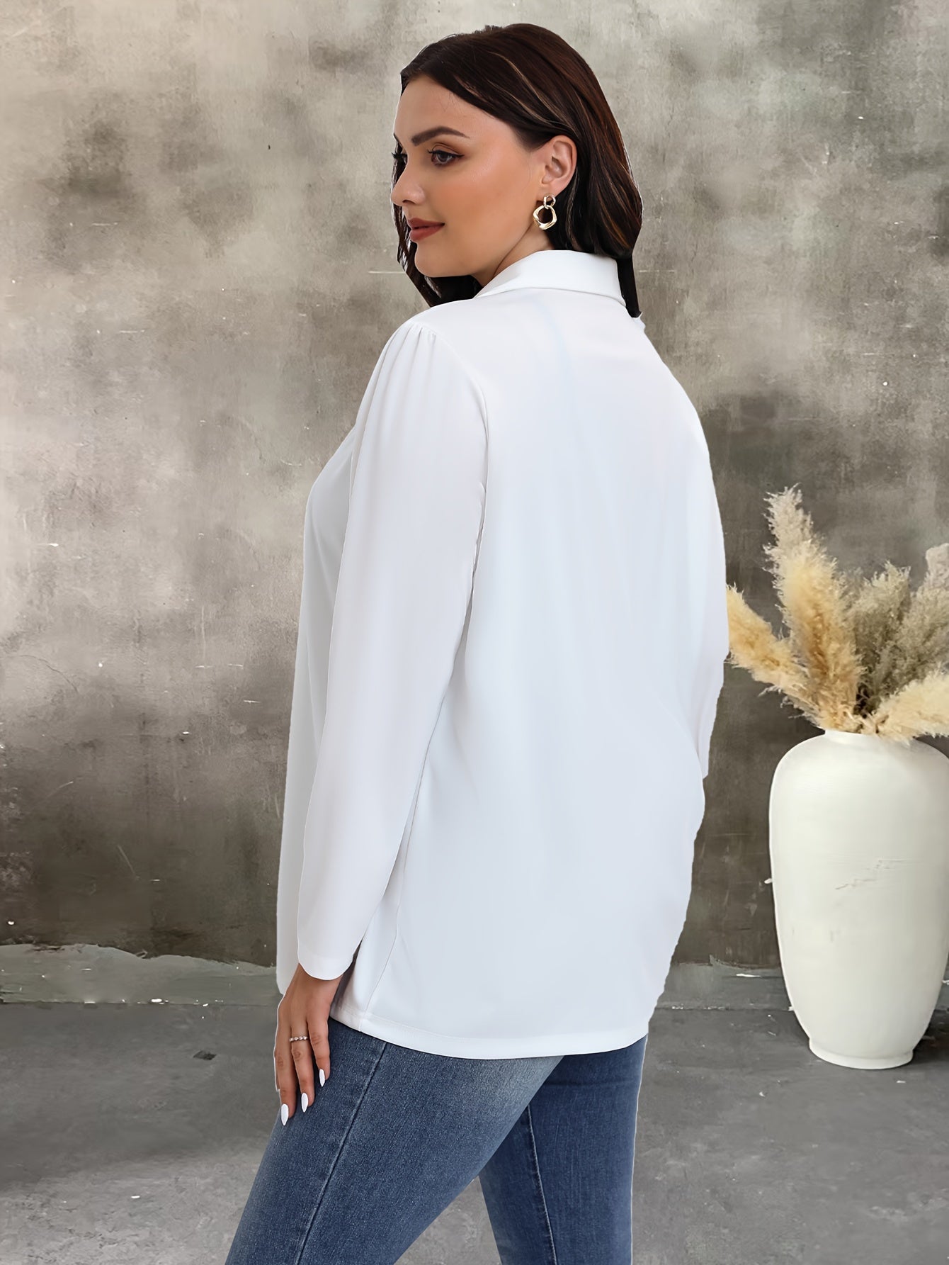  Casual Blazer Women's Plus Solid Long Sleeve Lapel Collar Blazer
