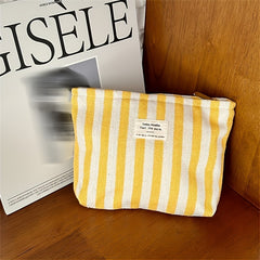 Striped Pattern Zipper Makeup Bag Women's Toiletry Wash Bag