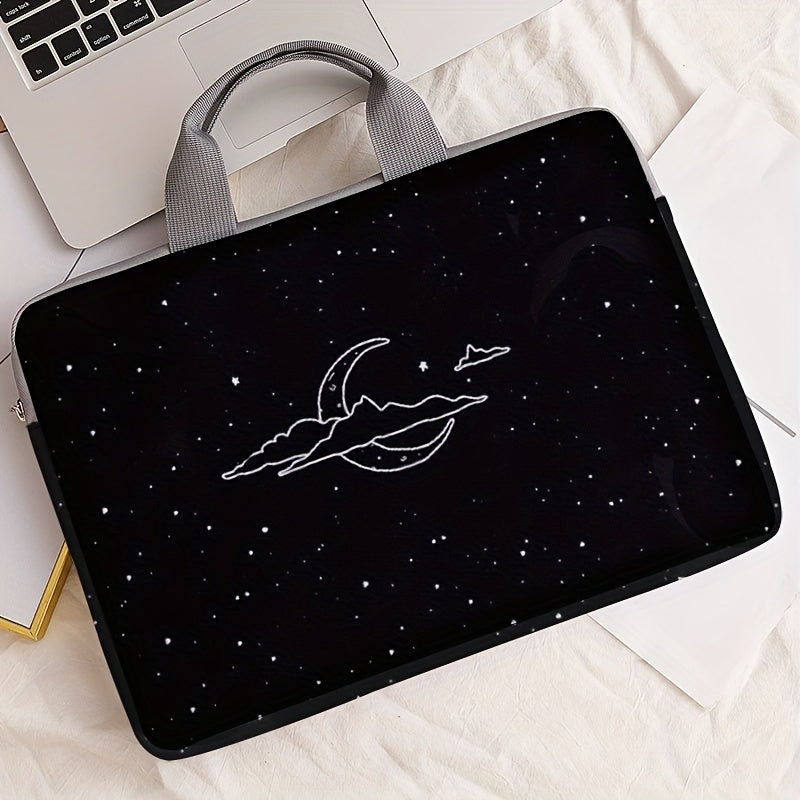 Starry Night Moon Print Laptop Sleeve 14 inch Soft Polyester Zip Closure