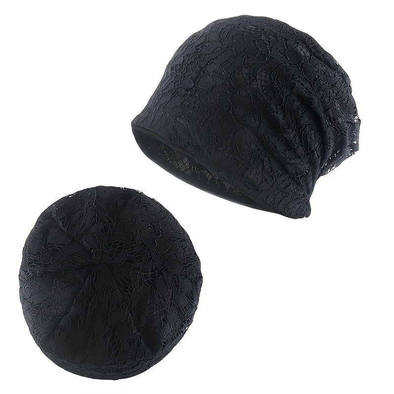Lace Flower Beanie Elastic Lightweight Skull Cap