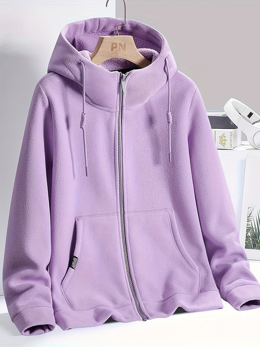 Warm Fleece Hooded Jacket with Zipper Pocket