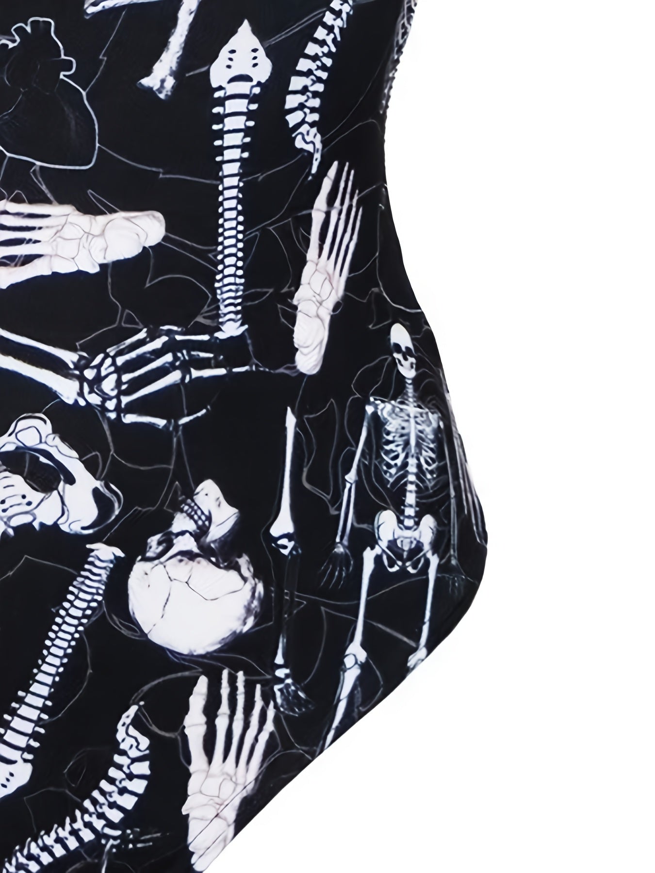  Skeleton Print Round Neck One Piece Bathing Suit