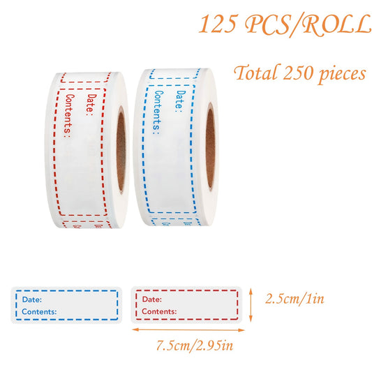 250 Removable Freezer Labels 2.54 x 7.62 cm Self Adhesive Storage Stickers