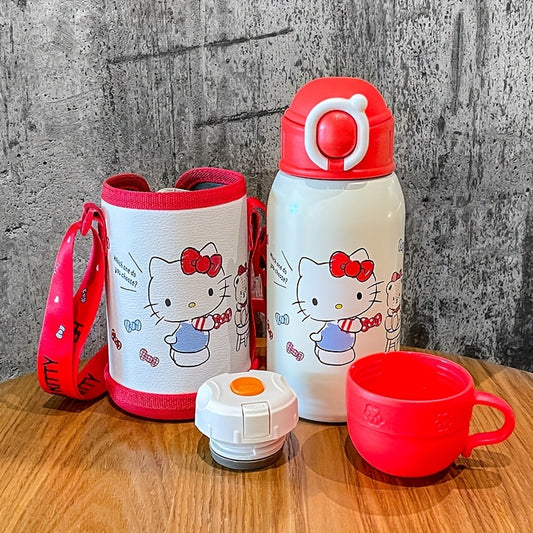 Insulated Water Cup with Dual Cover & Straw - Ideal for School Girls