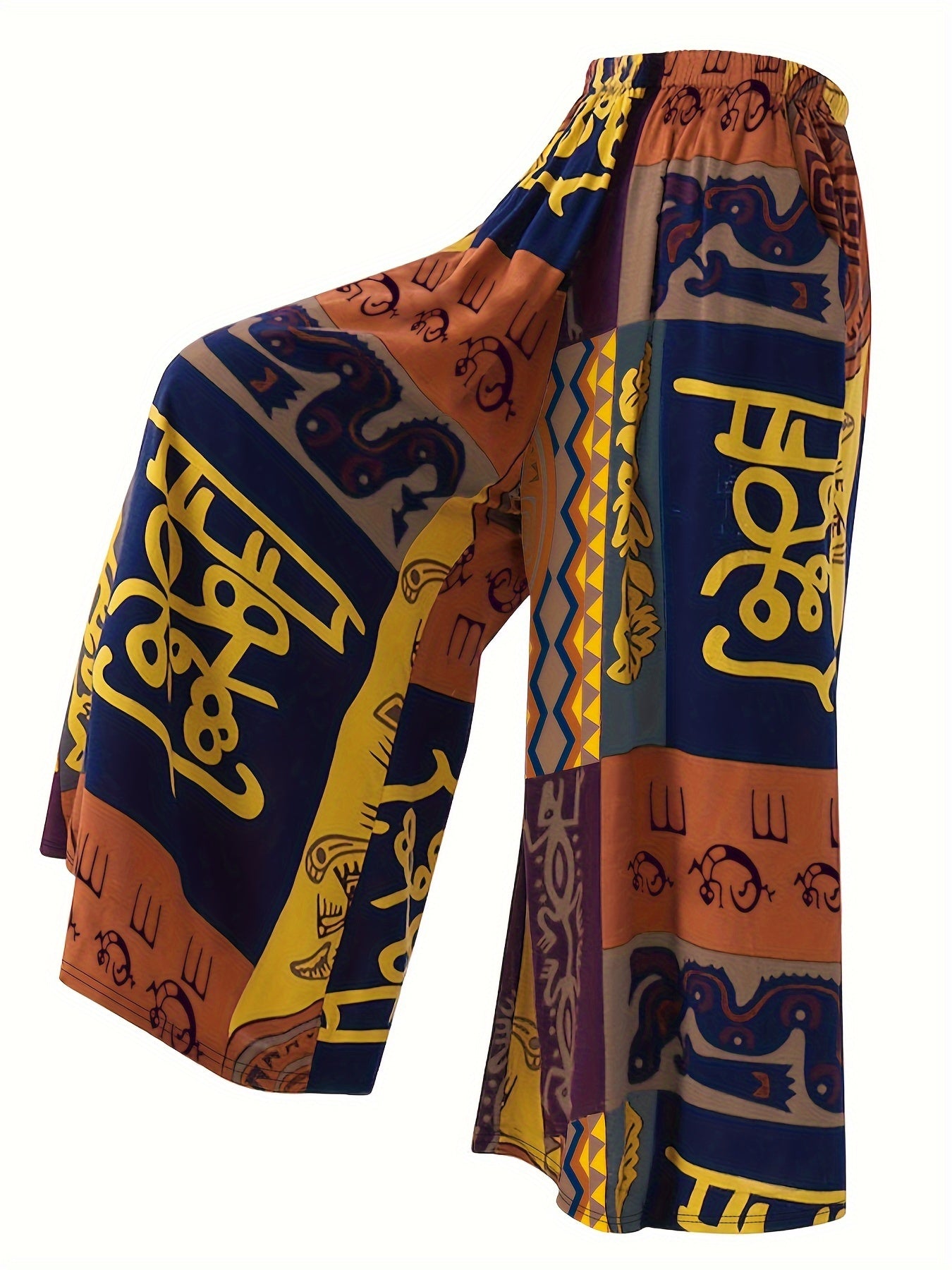 Boho Patchwork Print Wide Leg Trousers