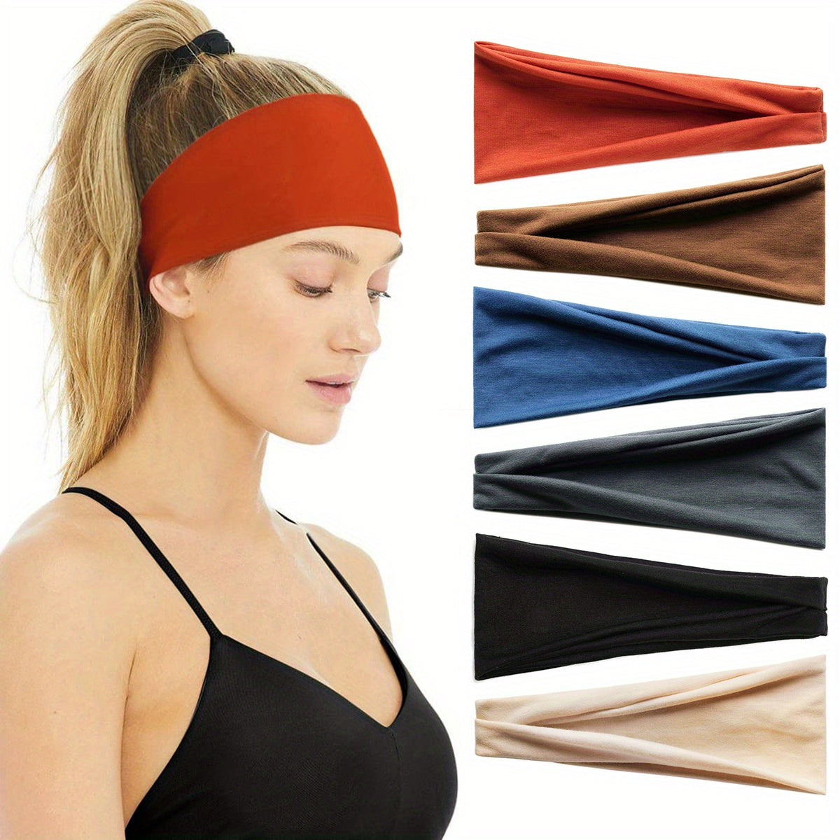 6pcs Solid Headband Criss Cross Head Hoop Stretchy Sports Sweatband