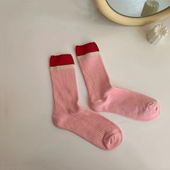 Colorblock Ribbed Socks College Style All match Socks Women