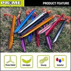 12pcs Colorful Aluminum Ground Nails with Reflective Rope for Camping