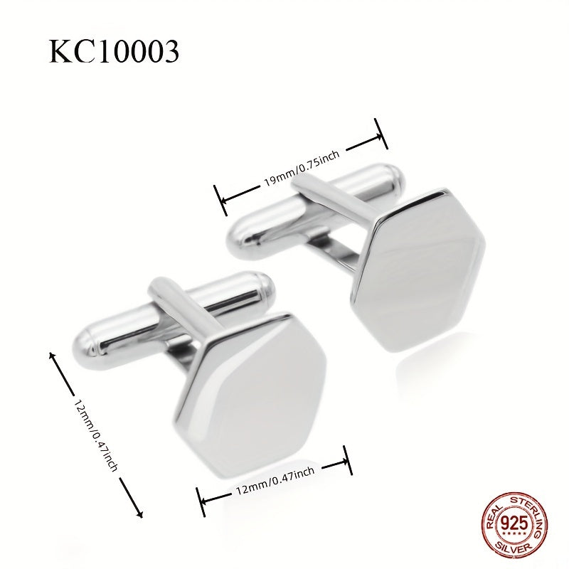 925 Sterling Silver Hexagon Cufflinks Shirt Cufflinks Versatile Accessories