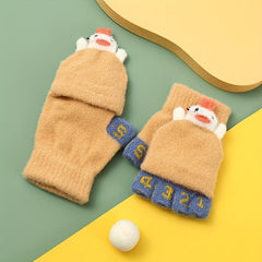 Children Cartoon Warm Half Finger Gloves with Flip