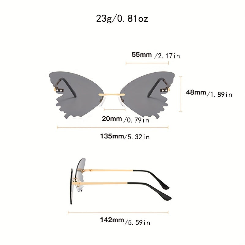 Butterfly Rimless Sunglasses UV400 Tinted Rivet Glasses