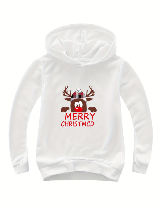 Reindeer Graphic Christmas Hoodie for Girls