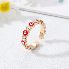 Boho Zircon Evil Eye Ring Adjustable Bling Party Jewelry