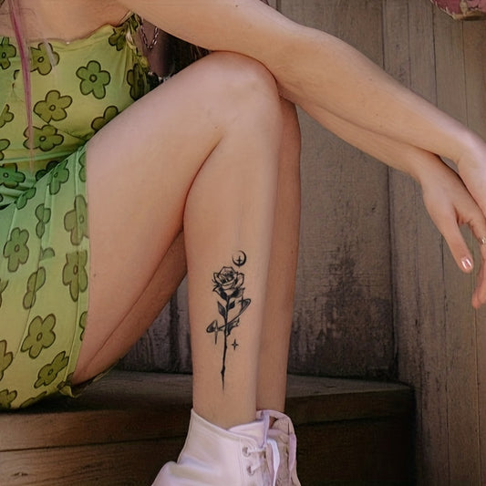 Rose In Starry Night Waterproof Tattoo Sticker