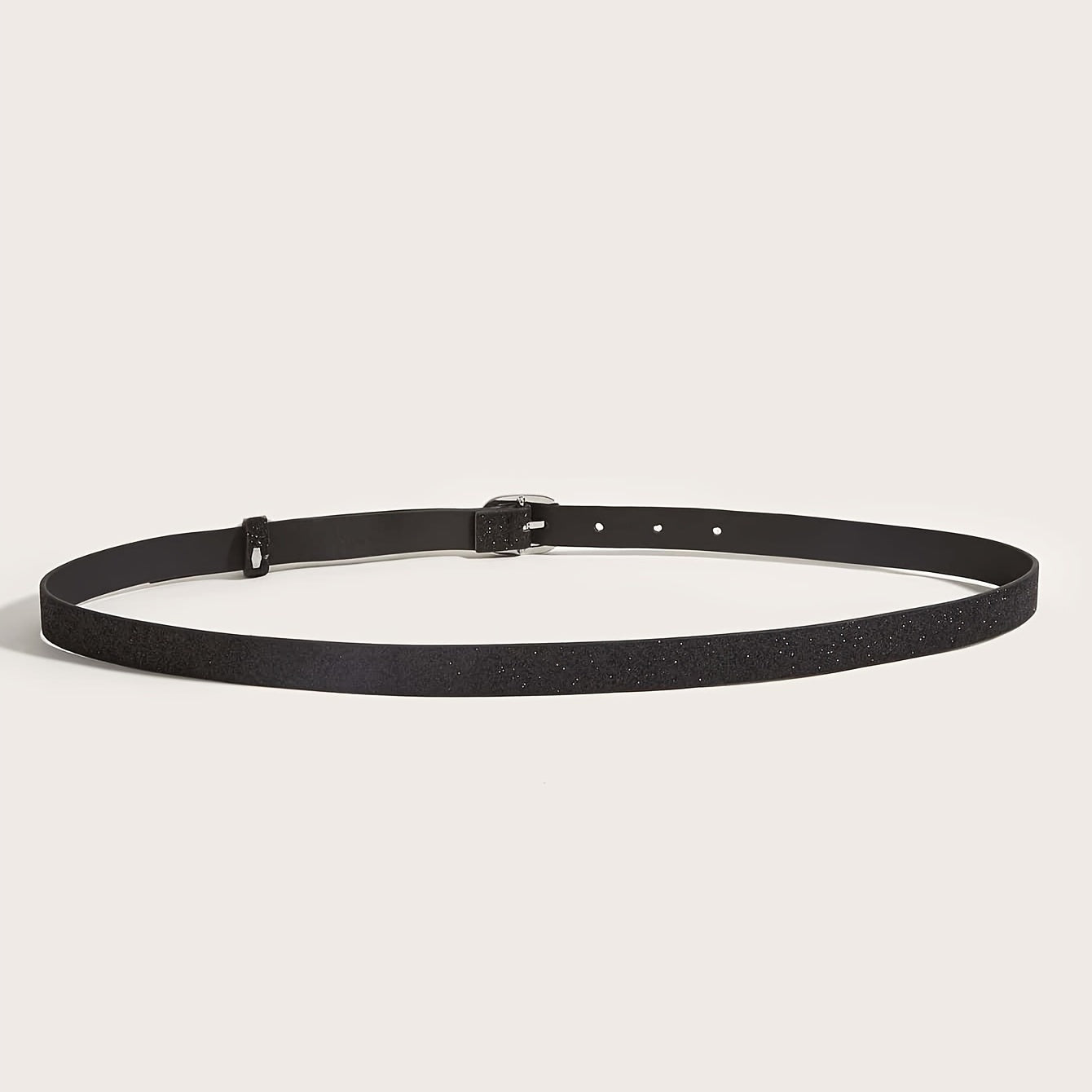 Glitter Thin Belt With Metal Buckle For Women