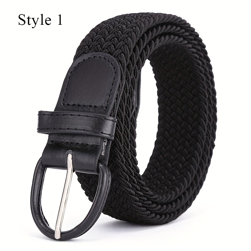 Knitted Pin Buckle Woven Canvas Elastic Stretch Belt Men
