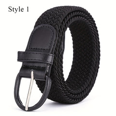 Knitted Pin Buckle Woven Canvas Elastic Stretch Belt Men