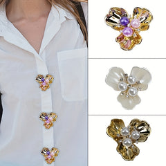 2pcs Floral Shirt Button Covers Rhinestone & Faux Decor Copper Base