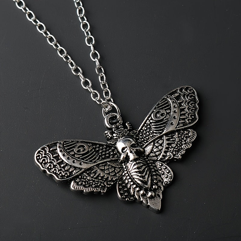 Skull Moth Pendant Necklace Punk Style Jewelry Men