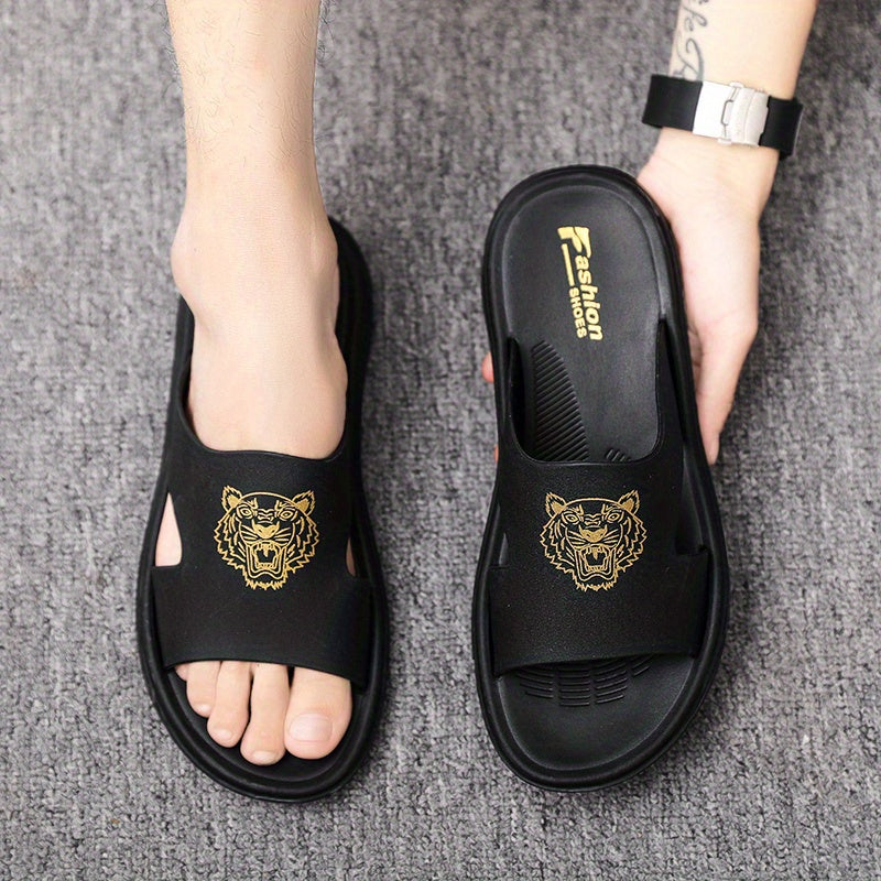 Men's Tiger Head Print Slides Casual Non Slip Slippers Sandals