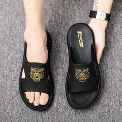 Men's Tiger Head Print Slides Casual Non Slip Slippers Sandals
