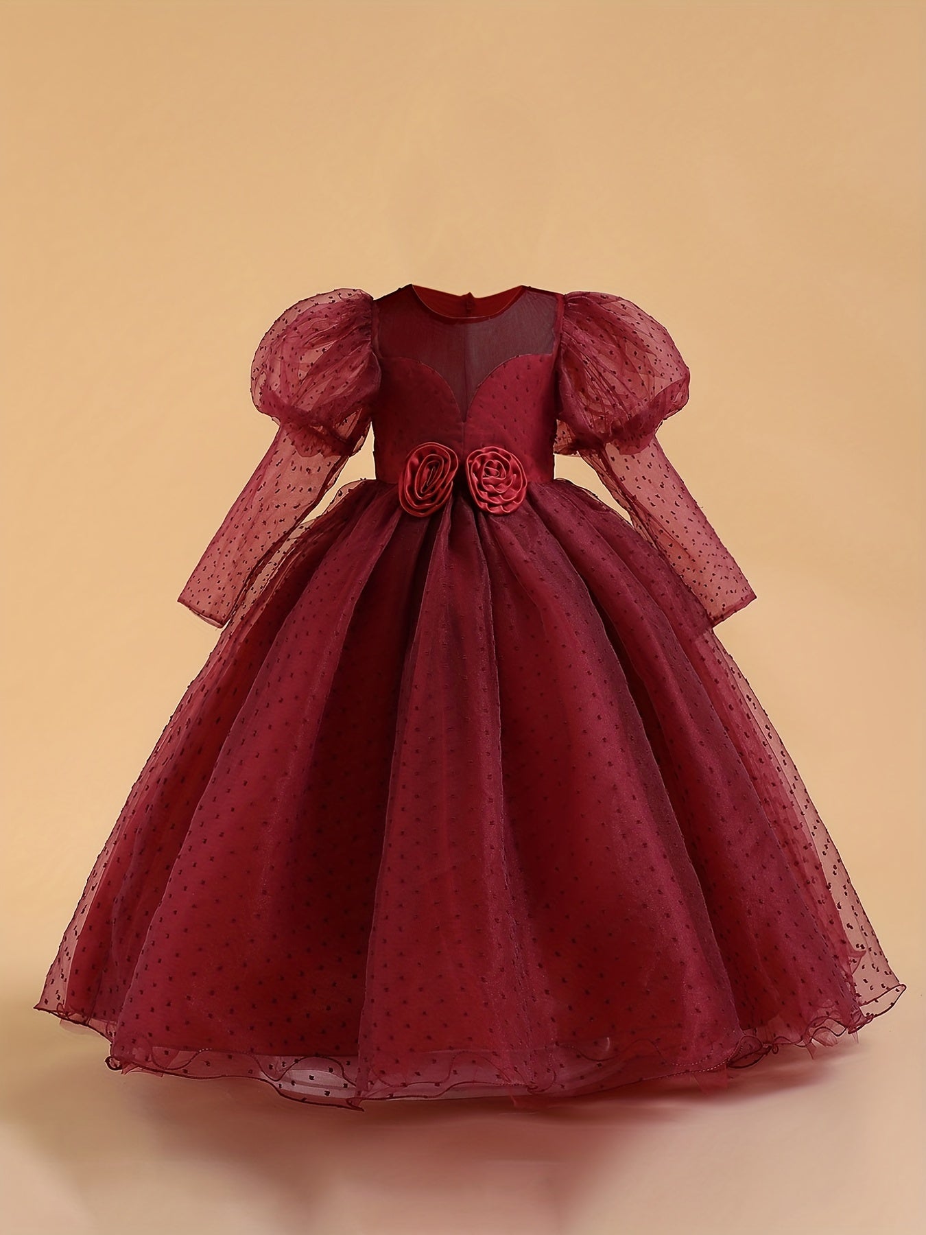 Girls Formal Dress Bubble Sleeve Performance Dress
