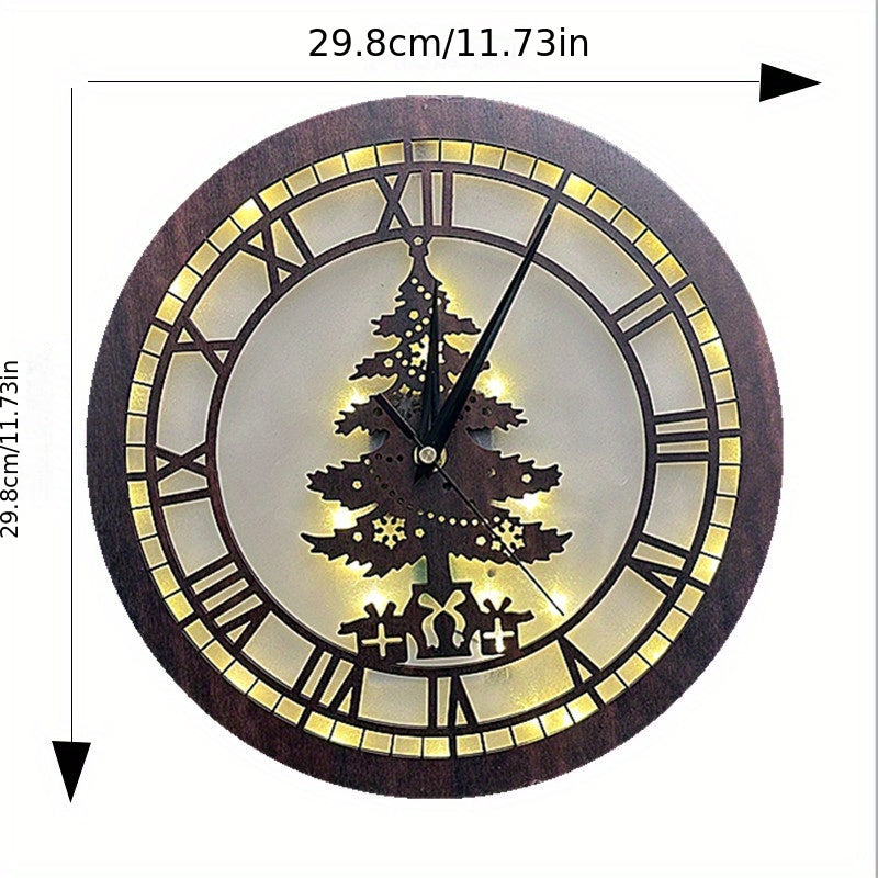 Retro Wooden Christmas LED Lamp with Clock Function