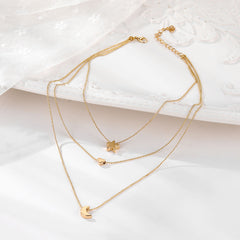 Star Moon Love Pendant Bead Necklace Multilayer
