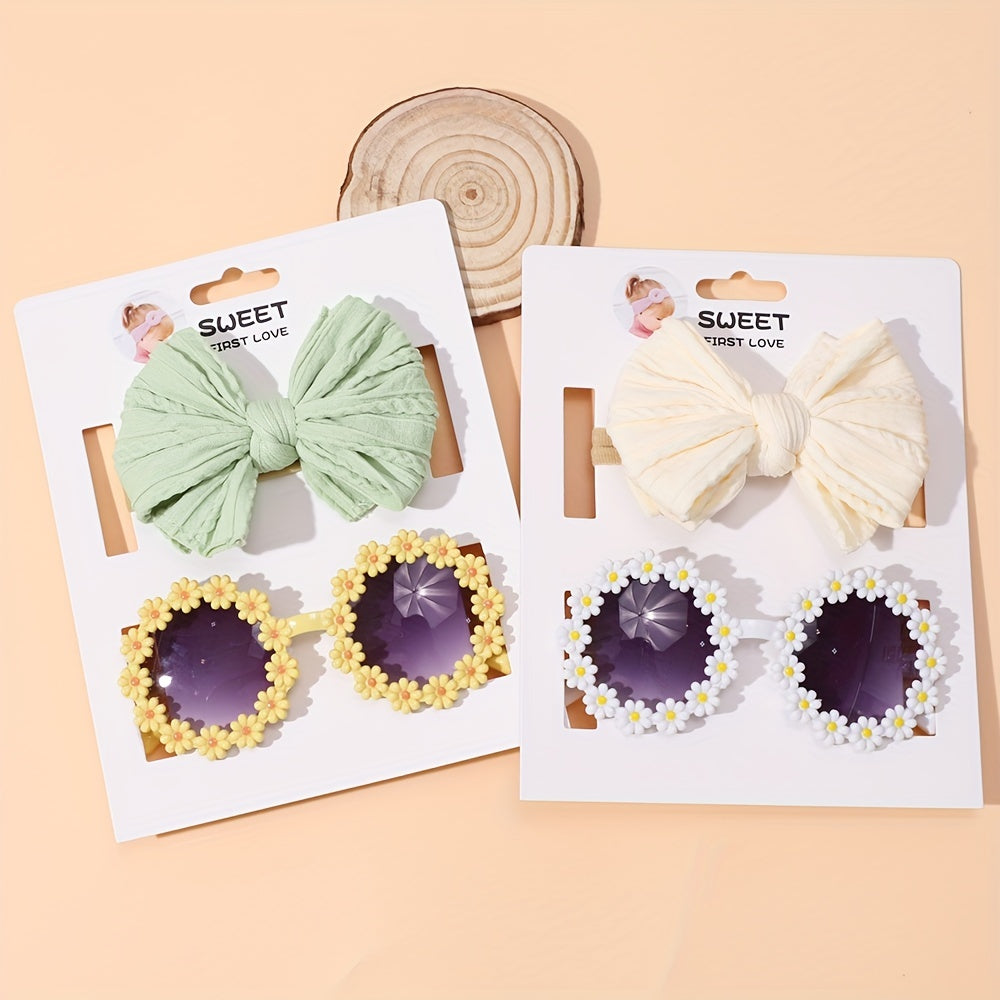 Girls Flower Sunglasses & Bow Headband Set Hair Accessories